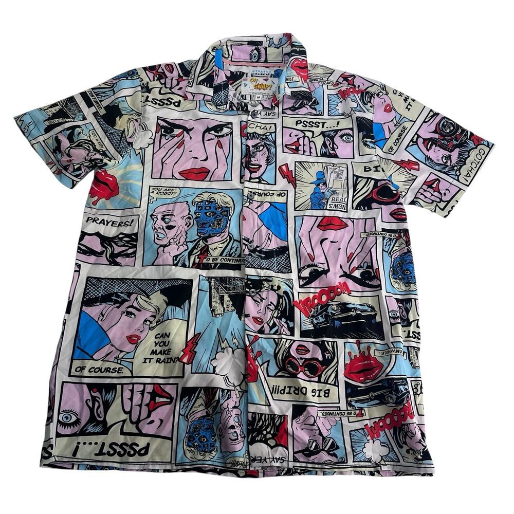OH SNAP! Men’s Comic Strip Pop Art Button-up Shirt Short Sleeve Size M